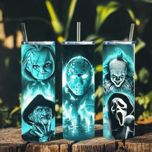 Neon Blue Men of Horror Full Color Design 20oz Tumbler