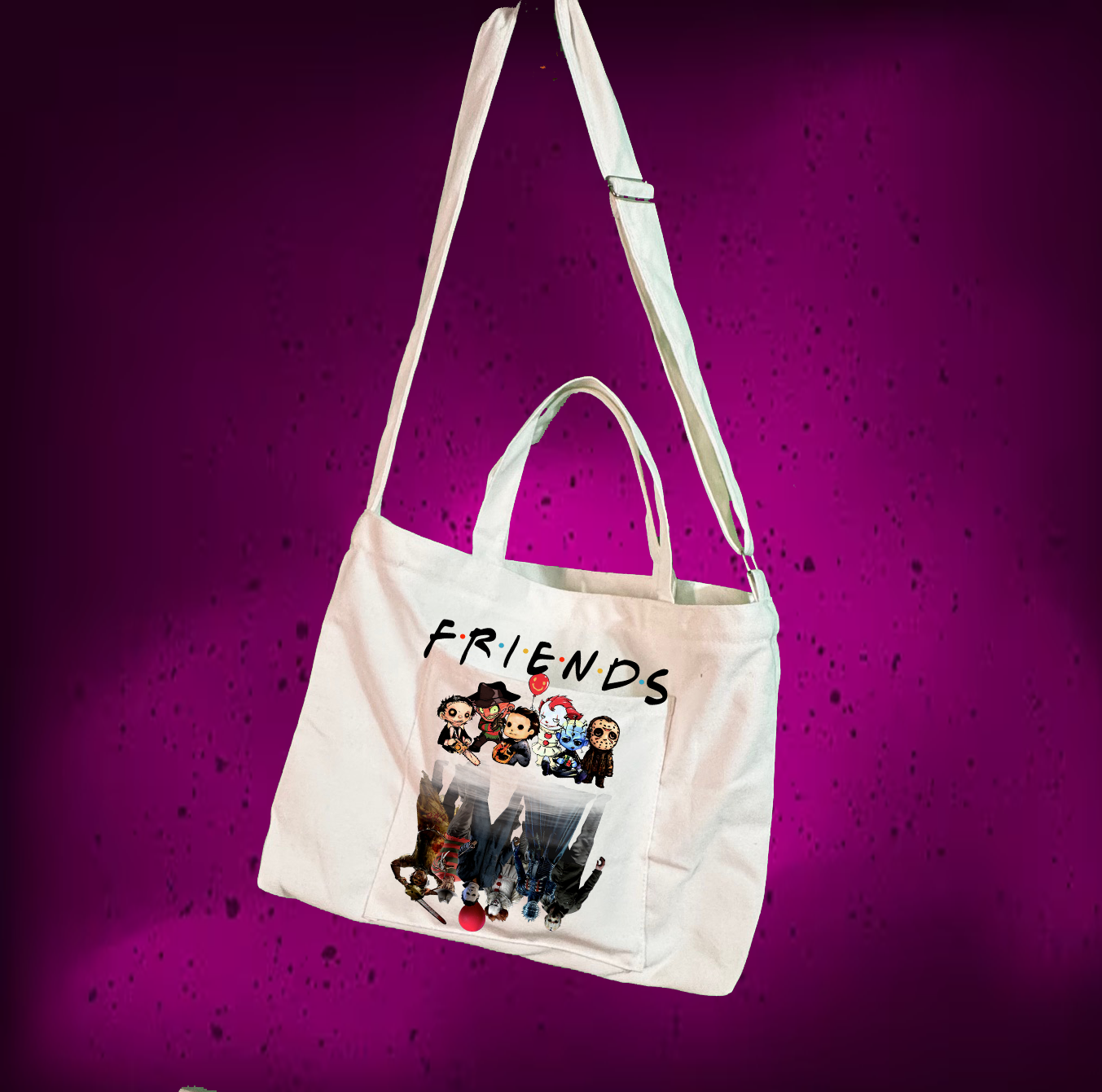 Dark friends Adjustable Strap Zippered Recycled Tote Bag