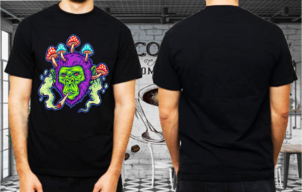 Gorilla Mushroom Head Gilden Black Soft Tee