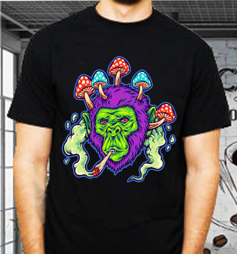 Gorilla Mushroom Head Gilden Black Soft Tee