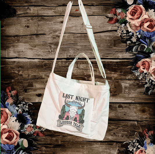 Last Night Adjustable Strap Zippered Recycled Tote Bag