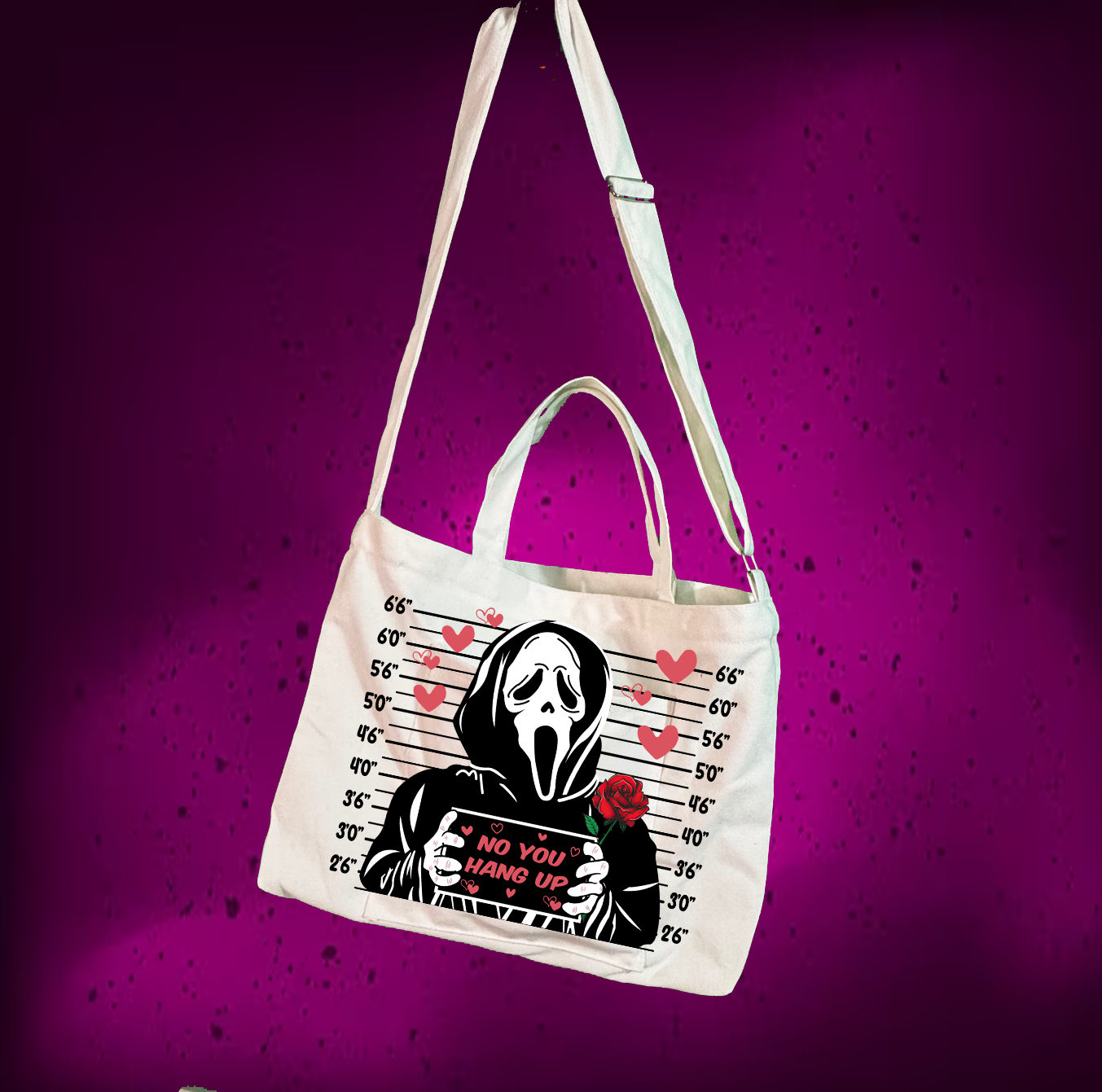 Scary Valentine  Adjustable Strap Zippered Recycled Tote Bag