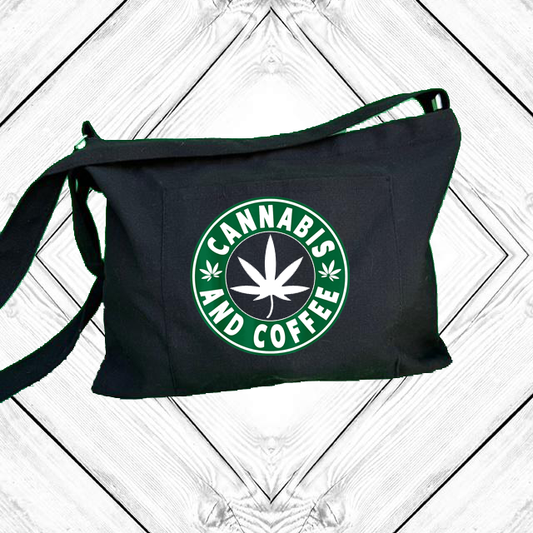 Coffee n Cannabis Adjustable Strap Zippered Recycled Tote Bag