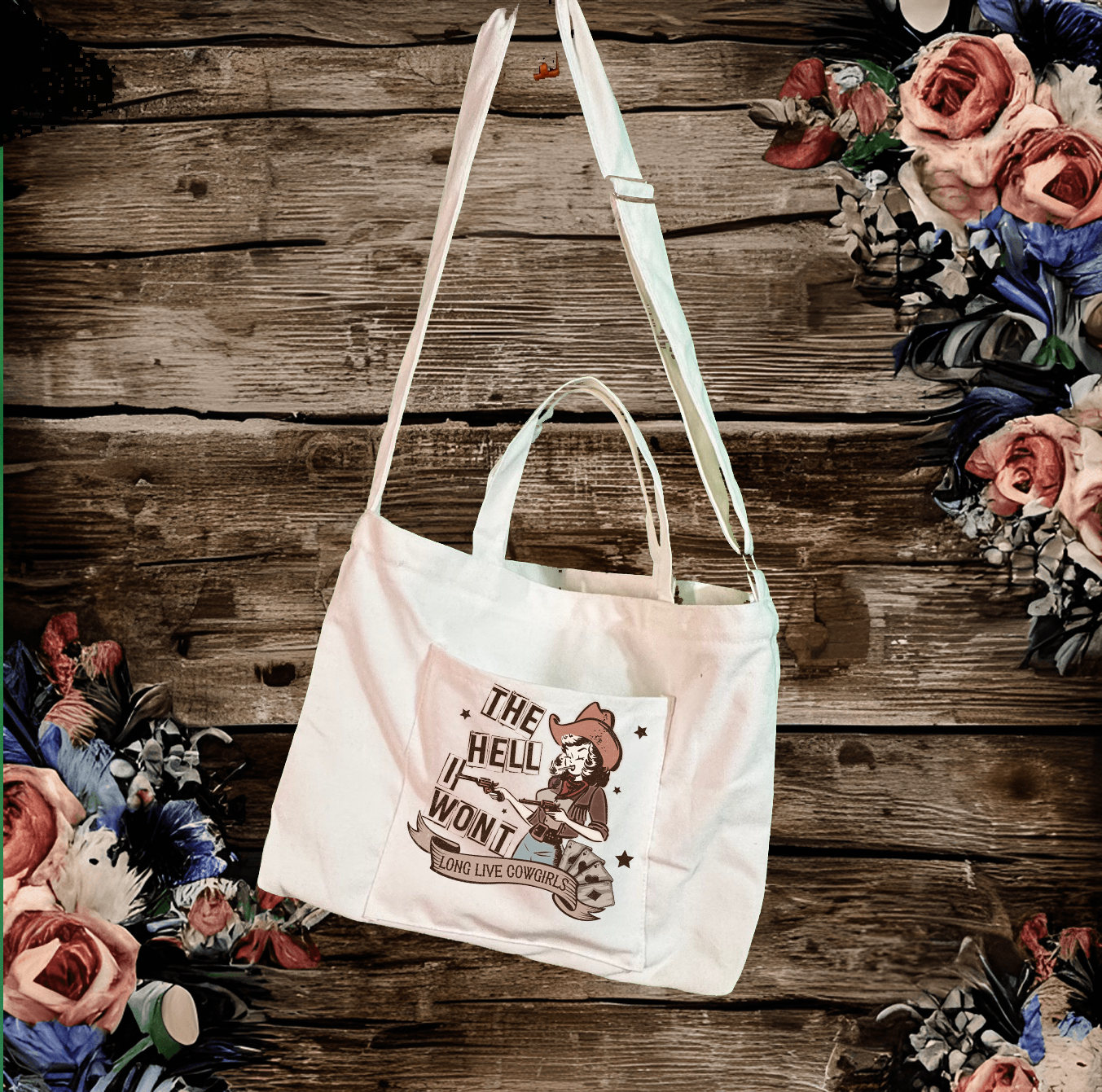 The He!! I wont Adjustable Strap Zippered Recycled Tote Bag